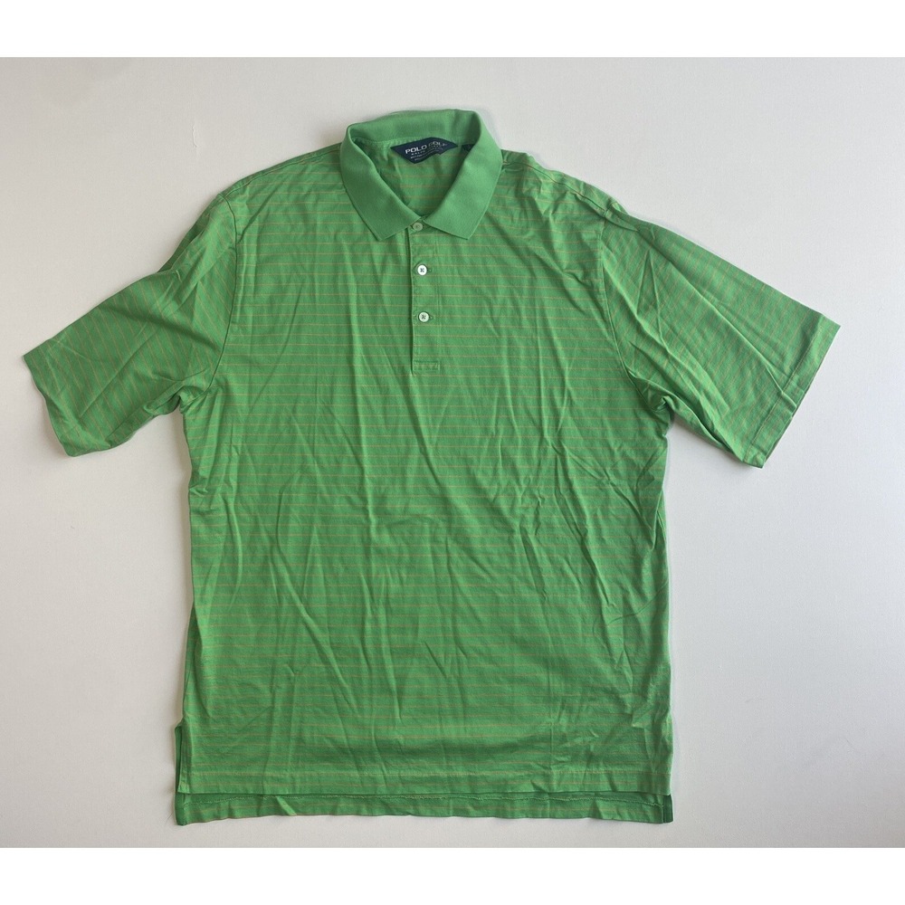 VTG Polo Golf Ralph Lauren Green Orange Striped Polo Shirt Men Large Pima Cotton